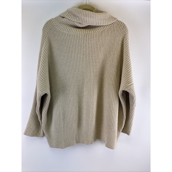 Autumn Cashmere Cowl Neck Sweater Knit Beige Faux Suede Elbow Patch Womens XL - Picture 7 of 11